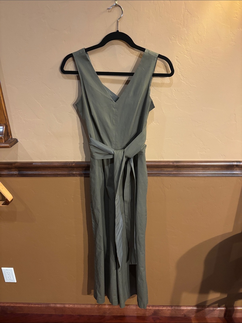 J. Crew Olive Green Wrap Tie Jumpsuit Stretch Poplin